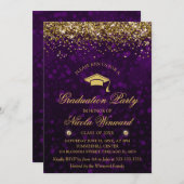 Purple Bokeh & Gold Glitter Graduation Party Invitation (Front/Back)