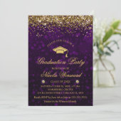 Purple Bokeh & Gold Glitter Graduation Party Invitation (Standing Front)