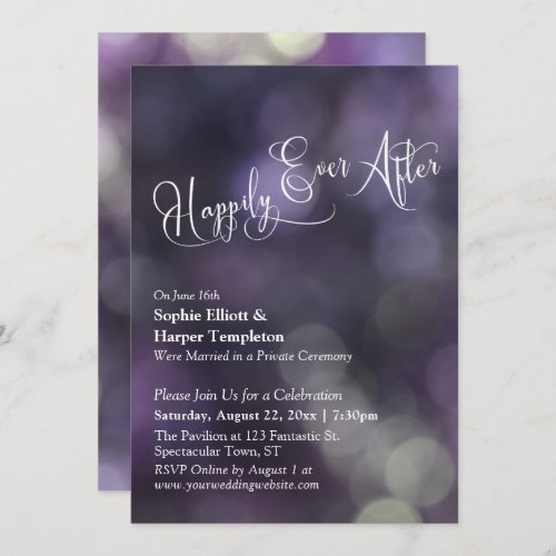 Purple Bokeh Light Happily Ever After Typography Invitation