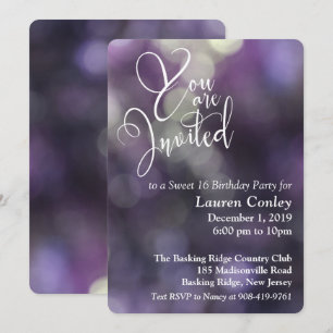 Purple Bokeh Light Sweet Sixteen 1 Invitation