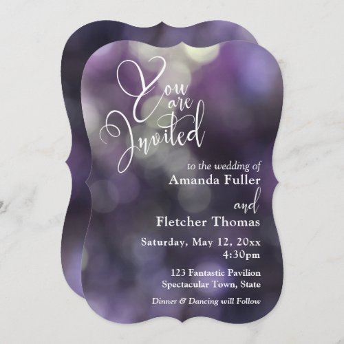 Purple Bokeh Light  Typography 32 Wedding 1 Invitation