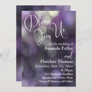 Purple Bokeh Light & Typography 32 Wedding 2 Invitation