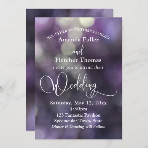 Purple Bokeh Light  Typography 32 Wedding 3 Invitation