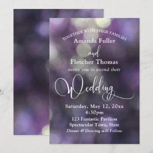 Purple Bokeh Light & Typography 32 Wedding 3 Invitation