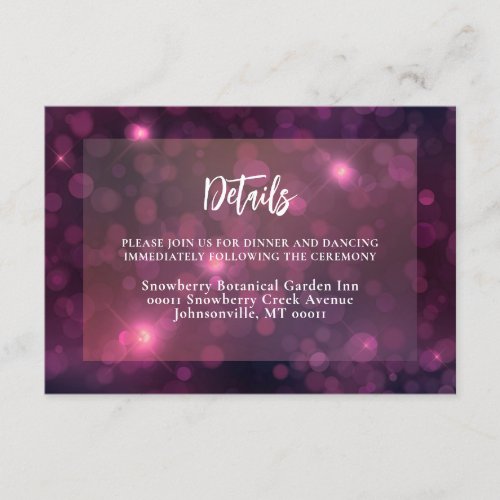 Purple Bokeh Sparkle Silver String Lights Wedding Enclosure Card