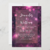 Purple Bokeh Sparkle Silver String Lights Wedding Invitation