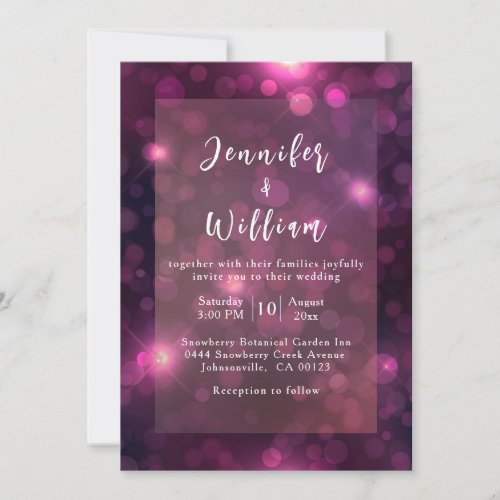 Purple Bokeh Sparkle Silver String Lights Wedding Invitation