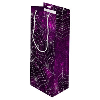 PURPLE BOKEH WITH SILVER SPIDER WEBS WINE GIFT BAG