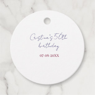 purple bold 50 birthday anniversary add name date  favor tags
