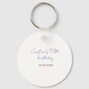 purple bold 50 birthday anniversary add name date keychain