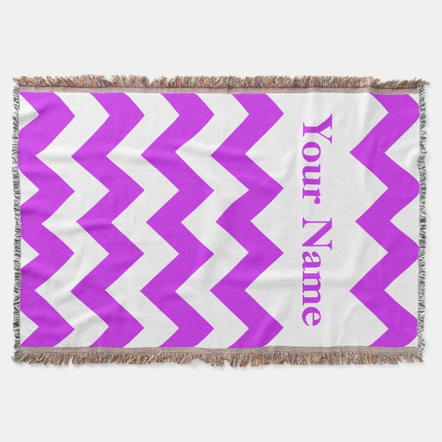 Purple Bold Chevron with custom name Throw Blanket (Front)