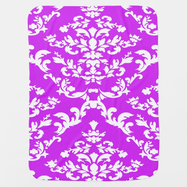 Purple Bold Damask @ Emporiomoffa Receiving Blanket (Front)