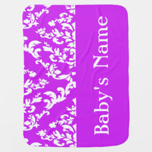 Purple Bold Damask w/ name @ Emporiomoffa Receiving Blanket
