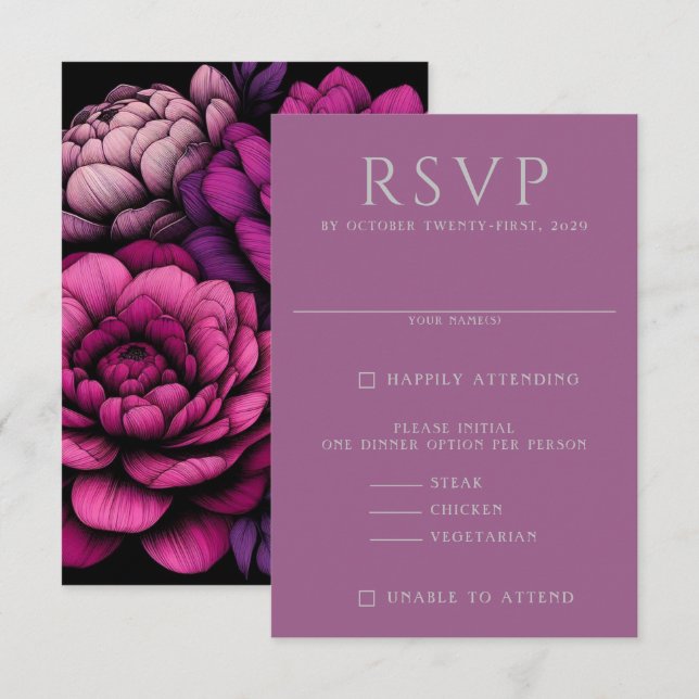 Purple Bold Floral RSVP Card (Front/Back)