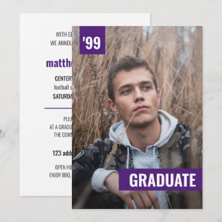 Purple Bold & Modern Photo Graduation Invitation