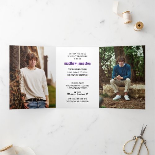 Purple Bold  Modern Photo Graduation Tri_Fold Invitation