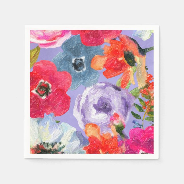 Purple Bold Painted Floral Pop Chic Bridal Shower Paper Napkins (Front)