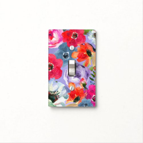 Purple Bold Painted Floral Pop Modern Chic Light Switch Cover