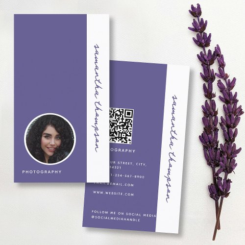 Purple Bold Script Professional Photography  Business Card