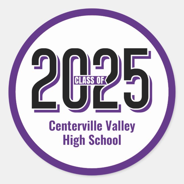 Purple Bold Shadowed Numbers Class of 2025 Classic Round Sticker (Front)