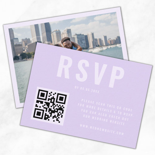 Purple Bold Typography QR Code Photo Wedding RSVP Enclosure Card
