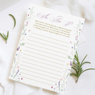 Purple Book Bridal Shower Guess Who Game Card