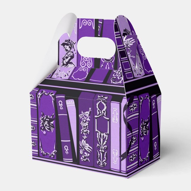 Purple Book Shelves Vintage Books   Favor Boxes (Front Side)