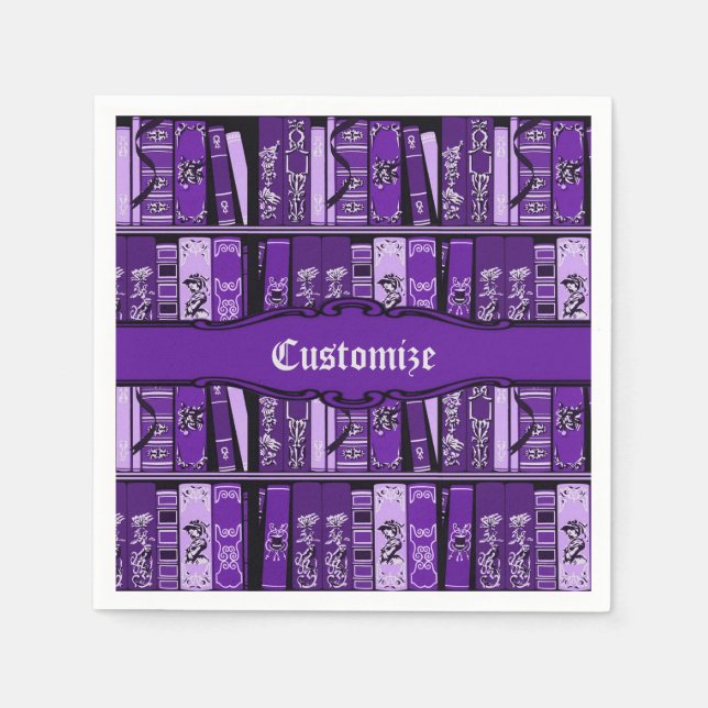 Purple Book Shelves Vintage Books Napkins (Front)