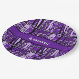 Purple Book Shelves Vintage Books Paper Plates
