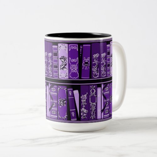 Purple Book Shelves Vintage Books   Two_Tone Coffee Mug