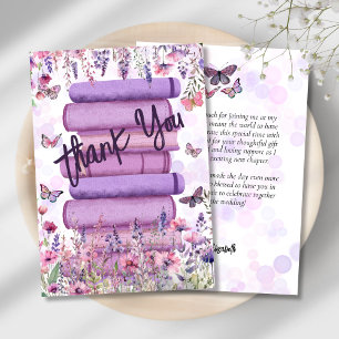 Purple Book Stack Wildflowers Butterflies Script Thank You Card