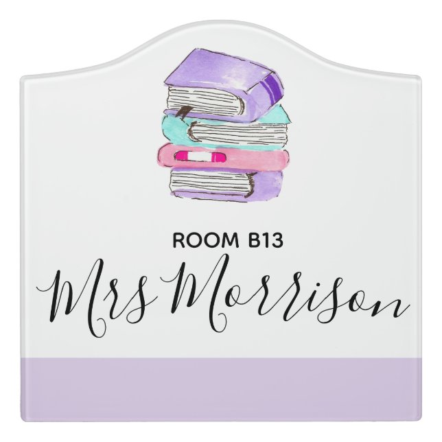 Purple book teacher gift classroom sign (Large Crest Front)