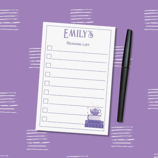 Purple Books and Teapot Reading List Post-It Notes (Purple books and teapot reading personalized reading list sticky notes .)