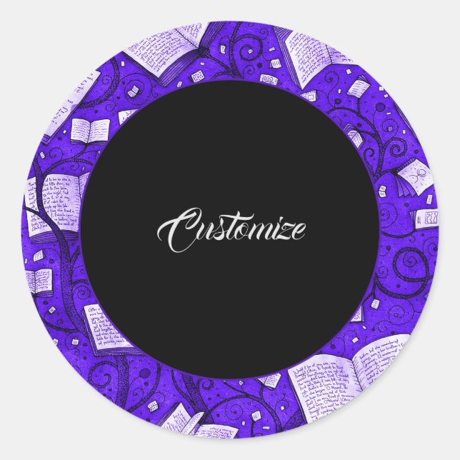 Purple Books Background Classic Round Sticker (Front)