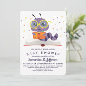 Purple Bookworm Book Baby Shower Invitation (Standing Front)