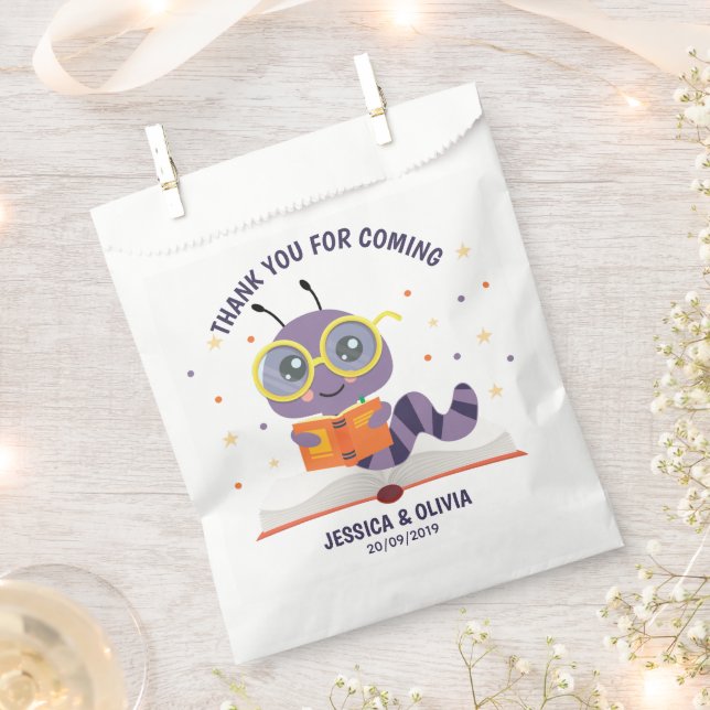 Purple Bookworm Theme Favor Bag (Clipped)