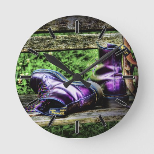 Purple Boots HDR wall clock