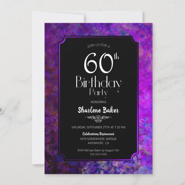 Purple Border 60th Birthday Party Invitation (Front)