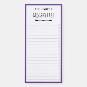 Purple Border & Arrows Checkbox Grocery List Magnetic Notepad