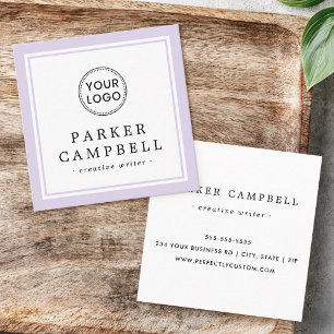 Purple border custom logo elegant minimalist square business card