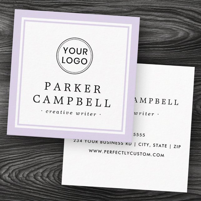 Purple border custom logo elegant minimalist square business card (Purple border custom logo elegant minimalist square business card)