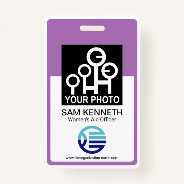 Purple Border Frame Employee Photo Template ID Badge (Front)