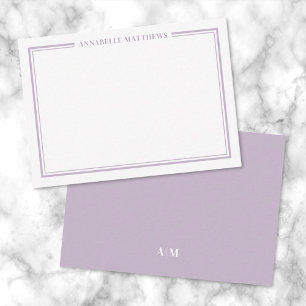 Purple Border Minimalist Name Monogram Note Card