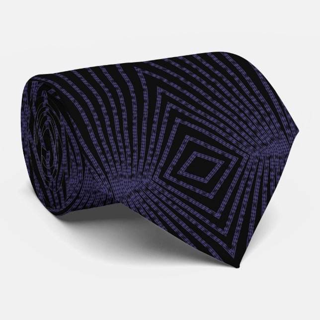 Purple Border On Black Symmetrical Repeat Pattern Neck Tie (Rolled)