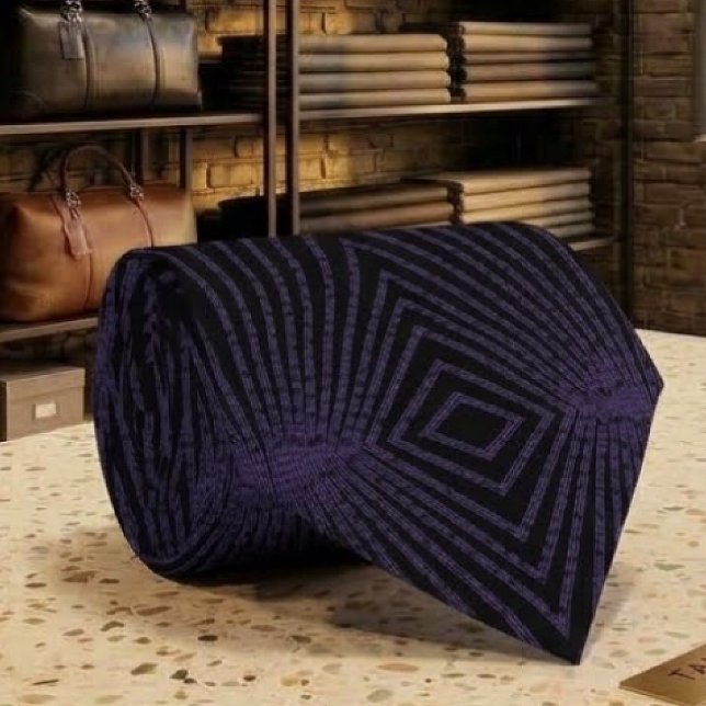 Purple Border On Black Symmetrical Repeat Pattern Neck Tie (Creator Uploaded)
