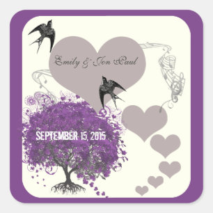 Purple Borders Mink Heart Leaf Tree Weddings Square Sticker