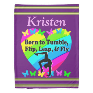 PURPLE BORN TO TUMBLE PERSONALIZED GYMNAST DUVET COVER