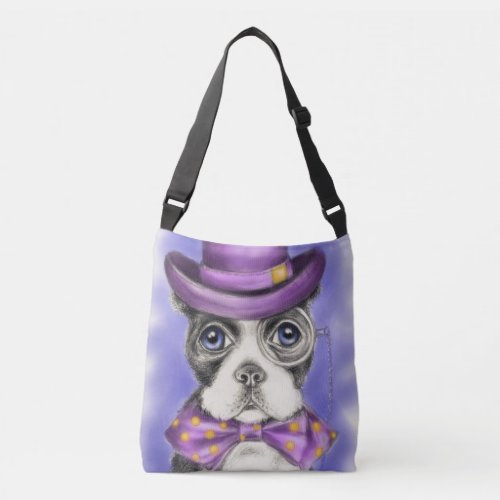 Purple Boston Terrier Detective Crossbody Bag