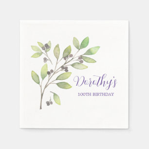 Purple Botanical 100th Birthday Party Napkins