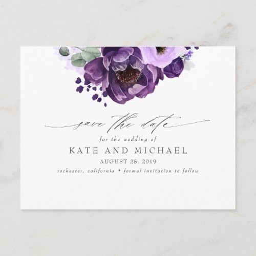 Purple Botanical Boho Save the Date Postcard